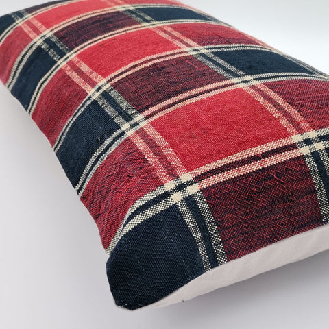 Turkish Kilim Pillow Cover|Handwoven Buffalo Check Kelim Cushion Case|Ottoman Rug Lumbar Pillow Top|Anatolian Decor|Vintage Cushion 12x24