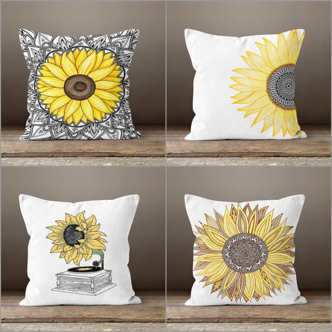 Sunflower Pillow Case|Floral Yellow and Gray Cushion Cover|Turntable Sunflower Cushion Case|Decorative Throw Pillow|Summer Trend Home Decor