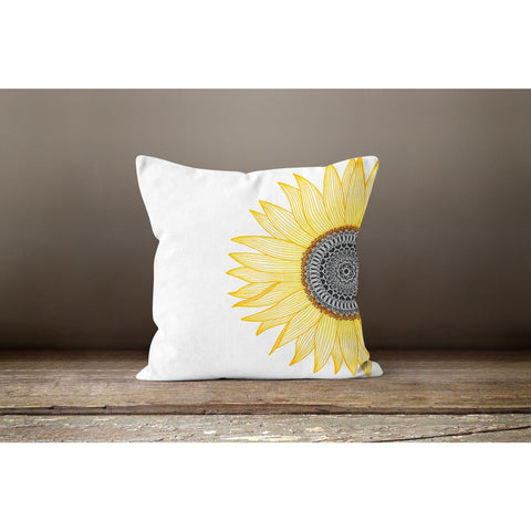 Sunflower Pillow Case|Floral Yellow and Gray Cushion Cover|Turntable Sunflower Cushion Case|Decorative Throw Pillow|Summer Trend Home Decor