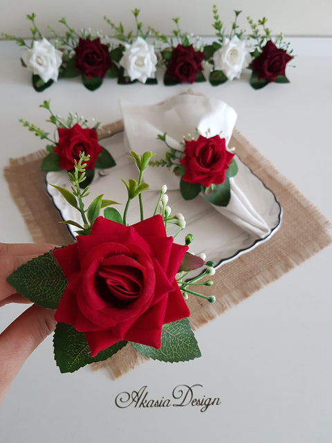 Rose Napkin Ring|Summer Trend Napkin Holder|Floral Napkin Ring|Love Gift For Him|Red White Rosy Wedding Table Top|Spring Table Centerpiece