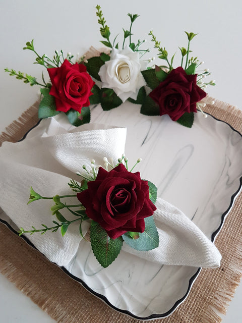 Rose Napkin Ring|Summer Trend Napkin Holder|Floral Napkin Ring|Love Gift For Him|Red White Rosy Wedding Table Top|Spring Table Centerpiece