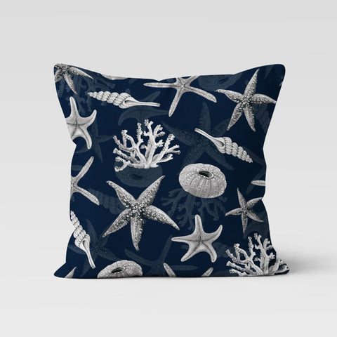 Beach House Pillow Case|Gray Starfish Cushion|Sailing Boat Pillow Top|Decorative Nautical Cushion|Coral Print Throw Pillowcase|Coastal Decor