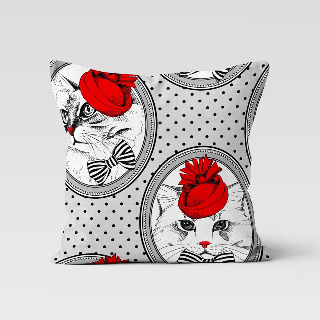 Cute Cat Pillow Cover|Cat with Red Hat Cushion Case|Farmhouse Style Throw Pillow Cover|Boho Bedding Decor|Animal Print Outdoor Pillowcase