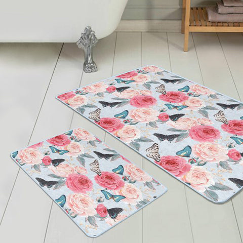 Set of 2 Butterfly Bath Mat|Non-Slip Bathroom Decor|Decorative Bath Rug|Rectangle Kitchen Floor Mat|Absorbent Shower, Home Entrance Carpet