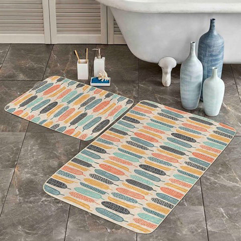 Set of 2 Abstract Leaves Bath Mat|Non-Slip Bathroom Decor|Tropical Bath Rug|Rectangle Kitchen Floor Mat|Decorative Shower Entrance Carpet
