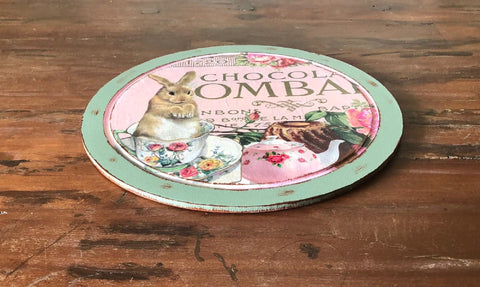 Board For Easter|Hand Painted Round Wooden Tray|Easter Bunny Tray|Custom Serving Board|Presentation Plate|Original Home Decor Gift For Mom