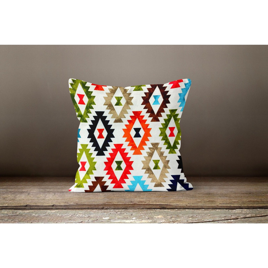 Rug Design Pillow Cover|Farmhouse Style Geometric Throw Pillowcase|Aztec Print Ethnic Living Room Decor|Decorative Southwestern Cushion Case