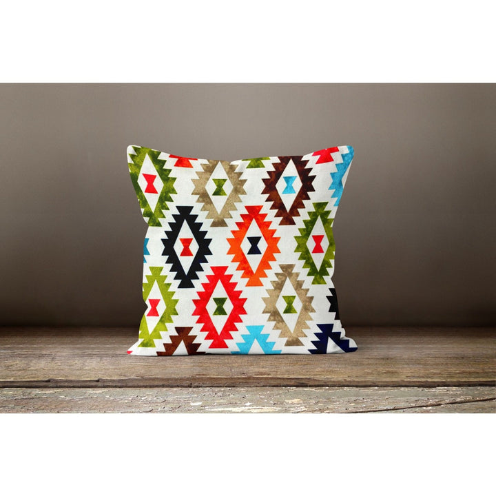 Rug Design Pillow Cover|Farmhouse Style Geometric Throw Pillowcase|Aztec Print Ethnic Living Room Decor|Decorative Southwestern Cushion Case