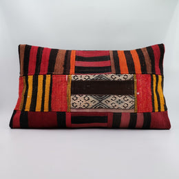 Vintage Kilim Pillow Cover|Antique Ottoman Kilim Decor|Farmhouse Lumbar Pillow Top|Boho Bedding Decor|Handwoven Patchwork Rug Cushion 16x24