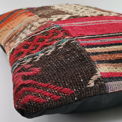 Vintage Kilim Pillow Cover|Handwoven Ottoman Kilim Decor|Farmhouse Lumbar Pillow Top|Boho Bedding Decor|Antique Patchwork Rug Cushion 16x24