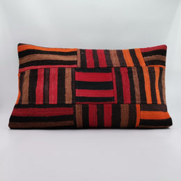 Vintage Kilim Pillow Cover|Ottoman Upholstery Lumbar Pillow Top|Antique Kilim Decor|Handwoven Patchwork Rug Cushion|Cozy Home Decor 16x24