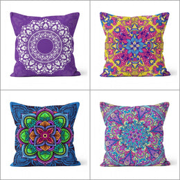 Mandala Pillow Cover|Geometric Design Cushion Case|Decorative Purple Mandala Pillowcase|Rustic Home Decor|Farmhouse Style Authentic Cushion