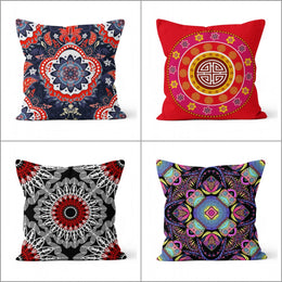 Mandala Pillow Cover|Geometric Design Cushion Case|Decorative Spiral Mandala Pillowcase|Rustic Home Decor|Farmhouse Style Authentic Cushion