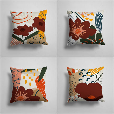 Floral Pillow Cover|Abstract Flower Drawing Cushion Case|Decorative Pillowcase|Boho Bedding Decor|Housewarming Brown Flower Throw Pillow Top
