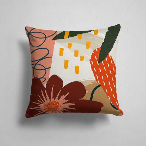 Floral Pillow Cover|Abstract Flower Drawing Cushion Case|Decorative Pillowcase|Boho Bedding Decor|Housewarming Brown Flower Throw Pillow Top