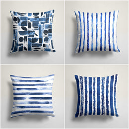 Abstract Blue White Pillow Cover|Striped Home Decor|Soft Colors Throw Pillowcase|Housewarming Geometric Cushion Case|Outdoor Pillow Case