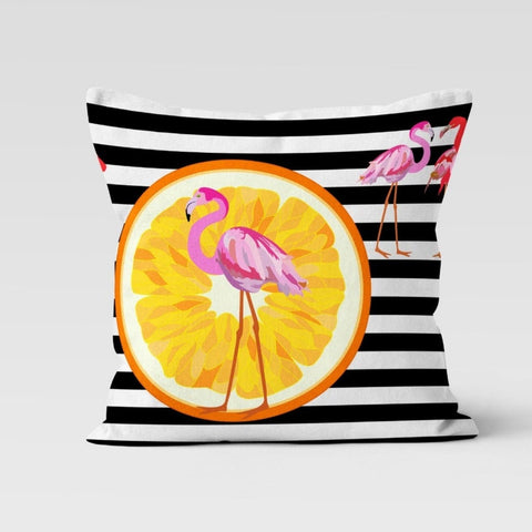 Flamingo Pillow Cover|Flamingo on Nordic and Lemon Pattern Cushion Case|Decorative Striped Animal Print Throw Pillow Case|Floral Home Decor