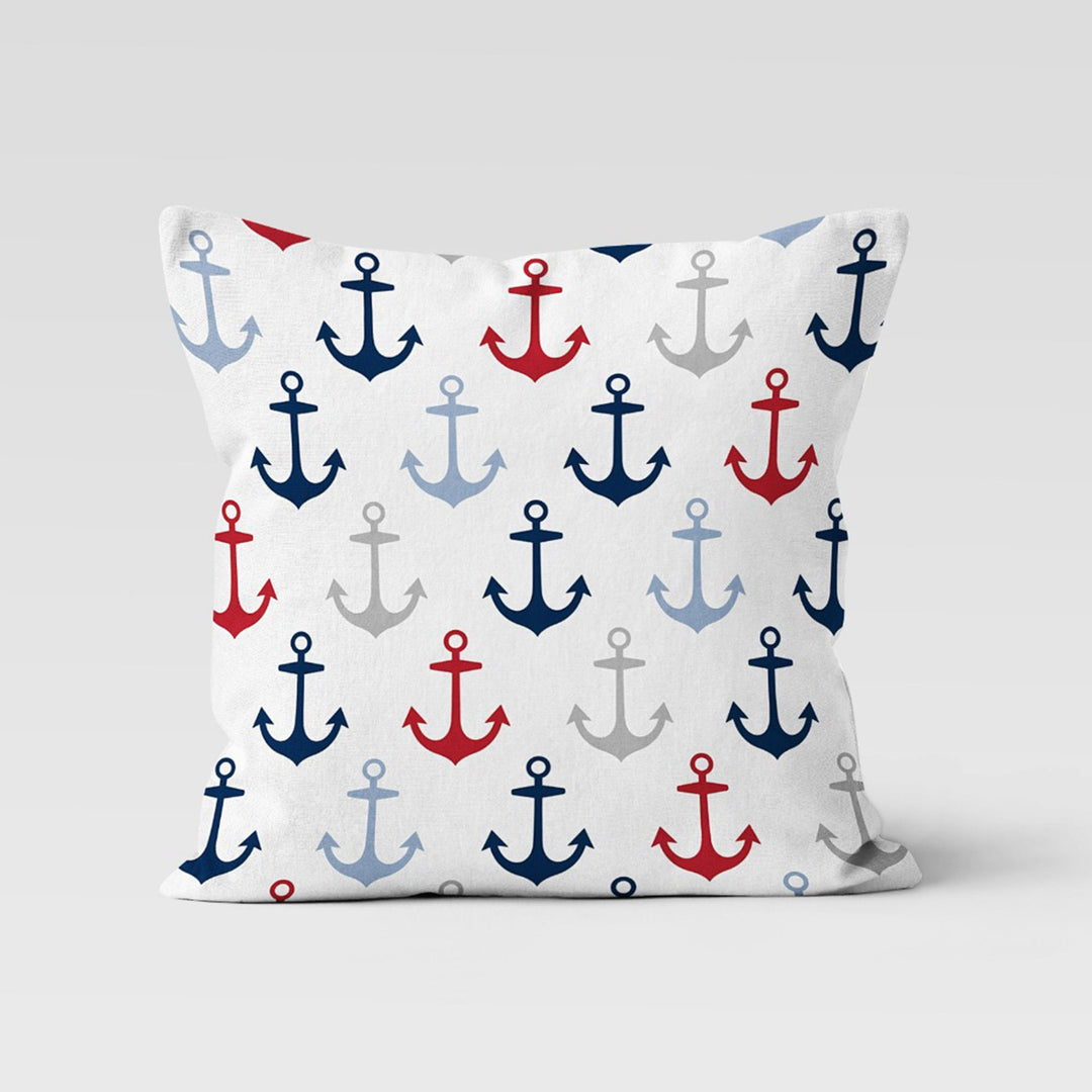 Anchor Cushion Cover|Decorative Nautical Pillow Case|Geometric Navy Marine Pillowcase|Beach House Decor|Blue and Yellow Coastal Throw Pillow