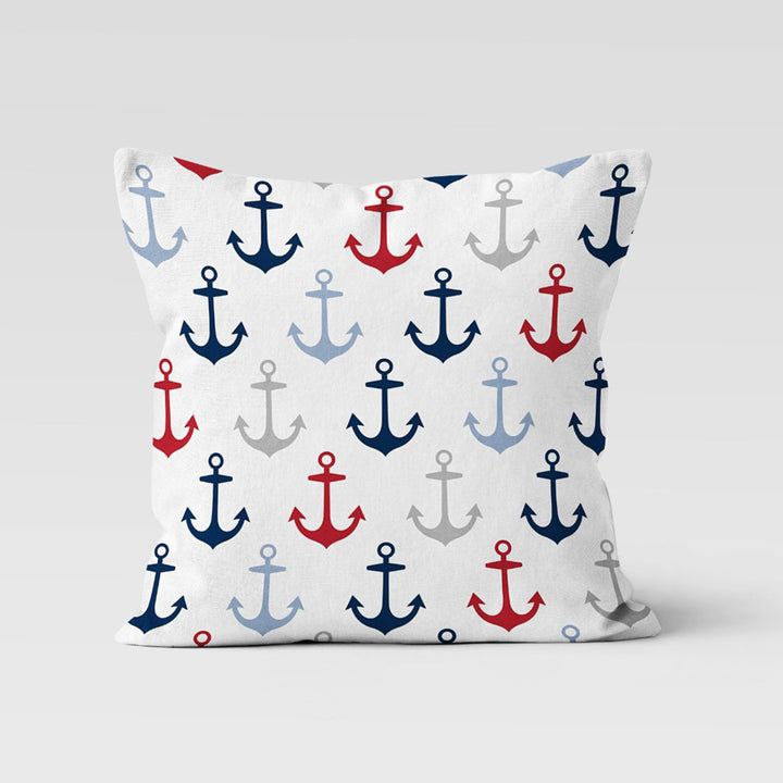 Anchor Cushion Cover|Decorative Nautical Pillow Case|Geometric Navy Marine Pillowcase|Beach House Decor|Blue and Yellow Coastal Throw Pillow