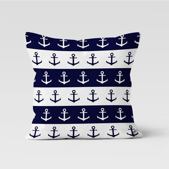 Nautical Pillow Case|Decorative Anchor Cushion Cover|Geometric Navy Marine Pillowcase|Beach House Decor|Blue and Red Coastal Throw Pillow