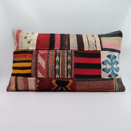 Vintage Kilim Pillow Cover|Ottoman Kilim Decor|Antique Farmhouse Lumbar Pillow Top|Handwoven Patchwork Rug Cushion|Cozy Home Decor 16x24