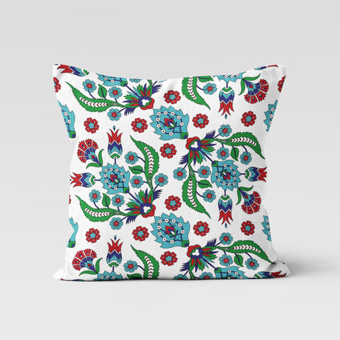 Green Red Floral Pillow Case|Tulip Tile Pattern Home Decor|Summer Trend Cushion Case|Decorative Throw Pillow Top|Boho Bedding Pillowcase