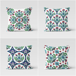 Green Red Floral Pillow Case|Tulip Tile Pattern Home Decor|Summer Trend Cushion Case|Decorative Throw Pillow Top|Boho Bedding Pillowcase