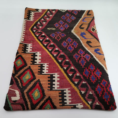Turkish Kilim Pillow Cover|Ethnic Ottoman Lumbar Pillowtop|Vintage Rug Cushion Case|Handwoven Antique Cushion Cover|Boho Bedding Decor 16x24