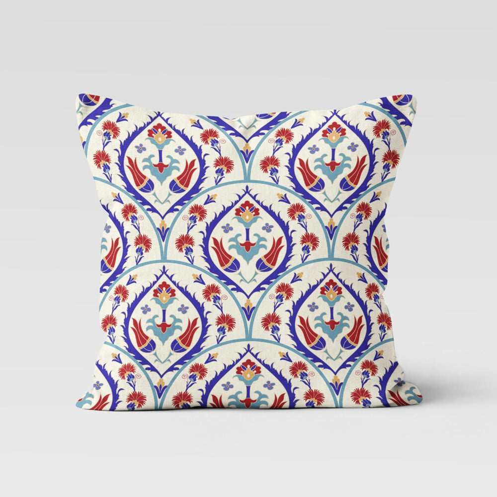 Tulip Tile Pattern Pillow Case|Geometric Floral Home Decor|Summer Trend Cushion Case|Decorative Throw Pillow Top|Boho Bedding Pillowcase