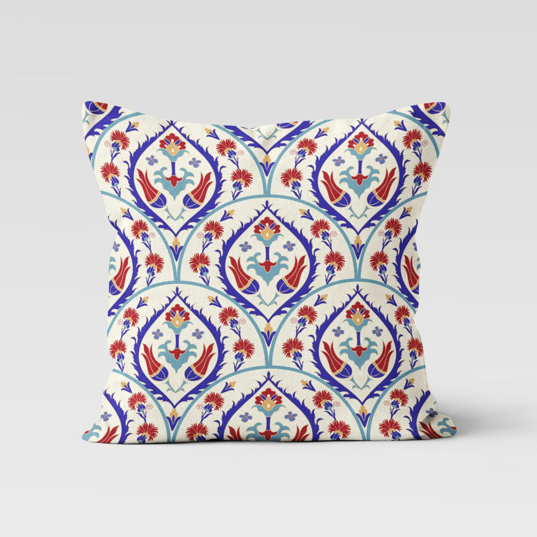 Tulip Tile Pattern Pillow Case|Geometric Floral Home Decor|Summer Trend Cushion Case|Decorative Throw Pillow Top|Boho Bedding Pillowcase