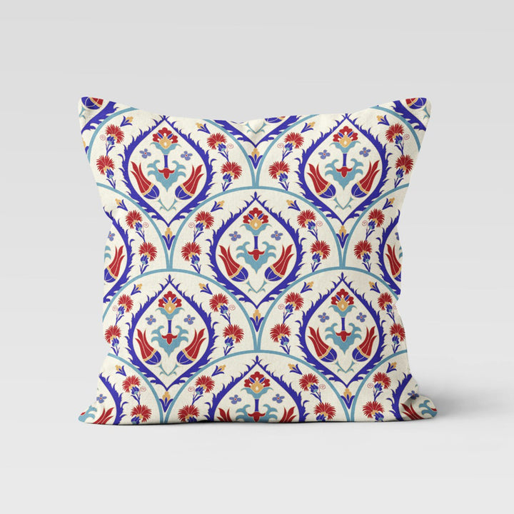 Tulip Tile Pattern Pillow Case|Geometric Floral Home Decor|Summer Trend Cushion Case|Decorative Throw Pillow Top|Boho Bedding Pillowcase