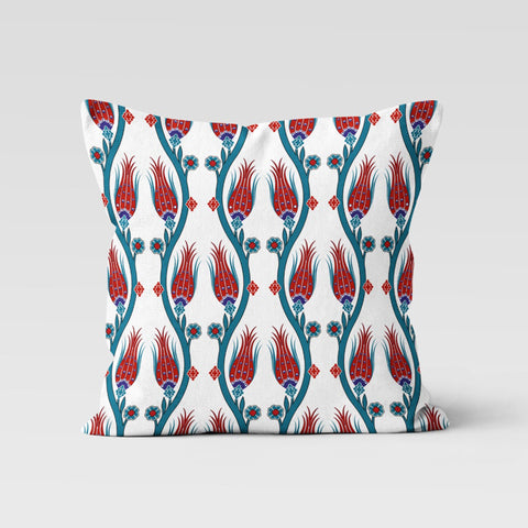 Tulip Tile Pattern Pillow Case|Geometric Floral Home Decor|Summer Trend Cushion Case|Decorative Throw Pillow Top|Boho Bedding Pillowcase