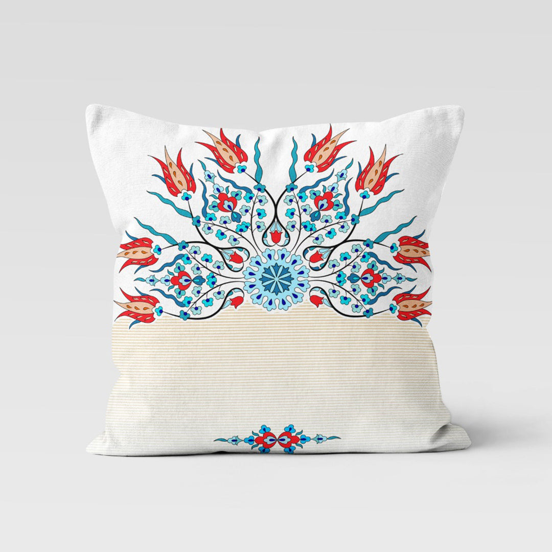 Tulip Pillow Case|Geometric Floral Home Decor|Summer Trend Cushion|Decorative Turkish Tulip Tile Pattern Pillow Top|Boho Bedding Pillowcase