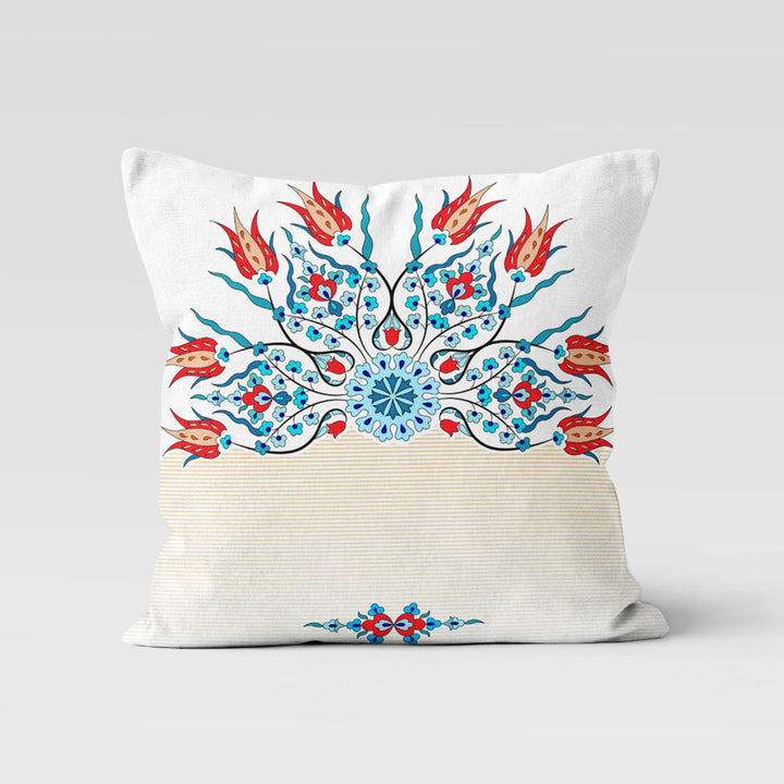 Tulip Pillow Case|Geometric Floral Home Decor|Summer Trend Cushion|Decorative Turkish Tulip Tile Pattern Pillow Top|Boho Bedding Pillowcase