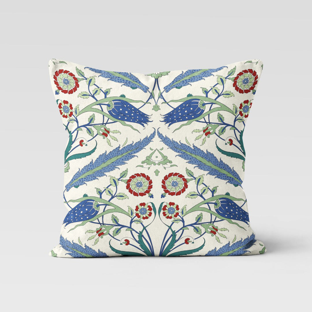 Tulip Pillow Case|Geometric Floral Home Decor|Summer Trend Cushion|Decorative Turkish Tulip Tile Pattern Pillow Top|Boho Bedding Pillowcase