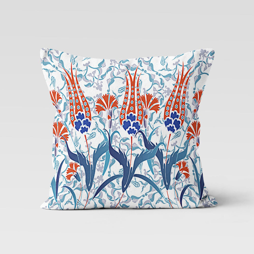 Tulip Pillow Case|Geometric Floral Home Decor|Summer Trend Cushion|Decorative Turkish Tulip Tile Pattern Pillow Top|Boho Bedding Pillowcase