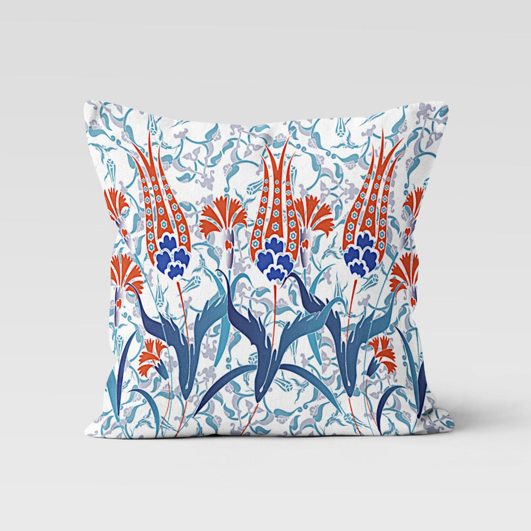 Tulip Pillow Case|Geometric Floral Home Decor|Summer Trend Cushion|Decorative Turkish Tulip Tile Pattern Pillow Top|Boho Bedding Pillowcase