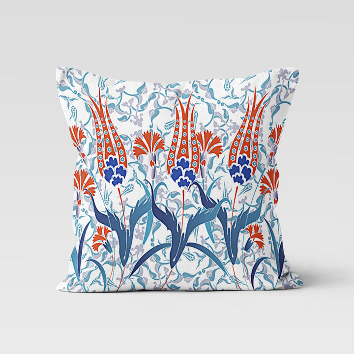 Tulip Pillow Case|Geometric Floral Home Decor|Summer Trend Cushion|Decorative Turkish Tulip Tile Pattern Pillow Top|Boho Bedding Pillowcase
