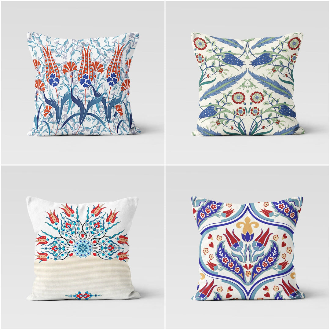 Tulip Pillow Case|Geometric Floral Home Decor|Summer Trend Cushion|Decorative Turkish Tulip Tile Pattern Pillow Top|Boho Bedding Pillowcase