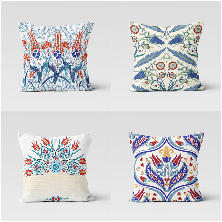 Tulip Pillow Case|Geometric Floral Home Decor|Summer Trend Cushion|Decorative Turkish Tulip Tile Pattern Pillow Top|Boho Bedding Pillowcase
