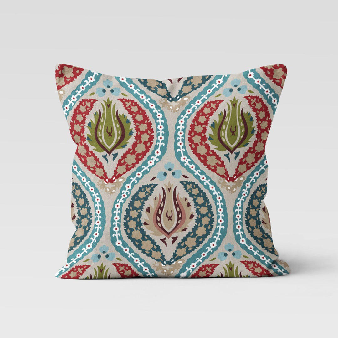 Tulip Pillow Case|Decorative Turkish Tulip Tile Pattern Pillow Top|Geometric Floral Home Decor|Summer Trend Cushion|Boho Bedding Pillowcase