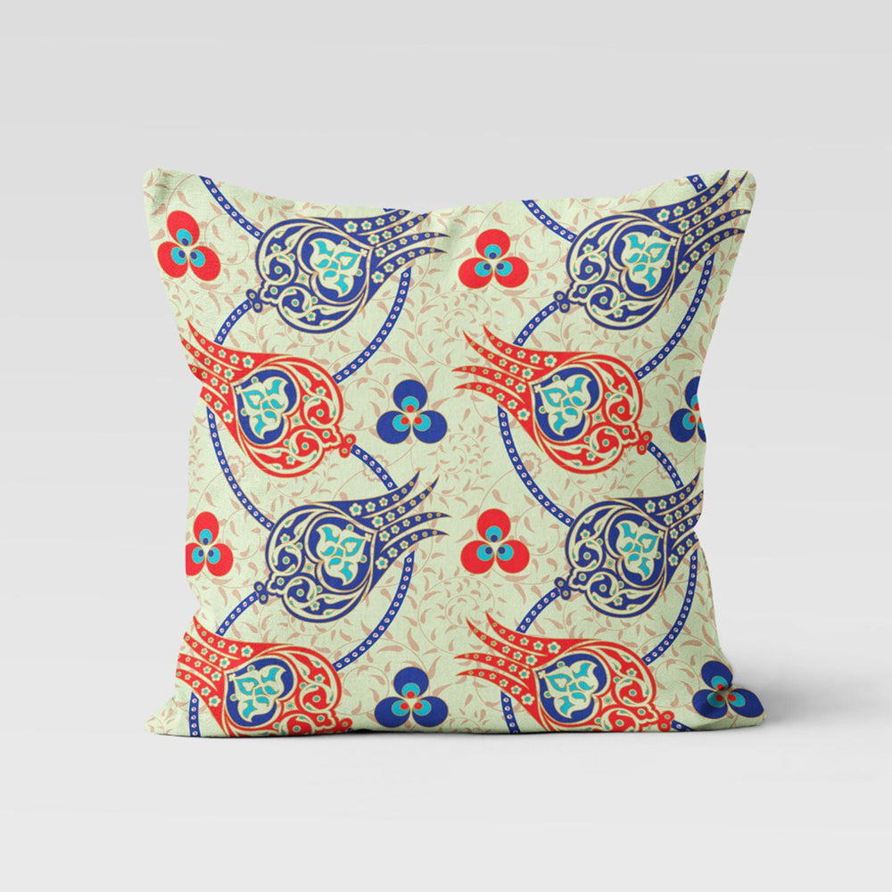 Tulip Pillow Case|Decorative Turkish Tulip Tile Pattern Pillow Top|Geometric Floral Home Decor|Summer Trend Cushion|Boho Bedding Pillowcase