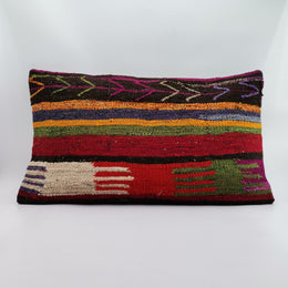 Vintage Kilim Pillow Cover|Rustic Ottoman Kilim Decor|Antique Farmhouse Lumbar Pillow Top|Boho Bedding Decor|Handwoven Rug Cushion 16x24