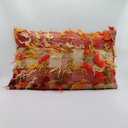 Turkish Kilim Pillow Cover|Anatolian Kilim Decor|Tasseled Farmhouse Lumbar Pillow Top|Handwoven Plaid Rug Cushion Case|Cozy Home Decor 16x24