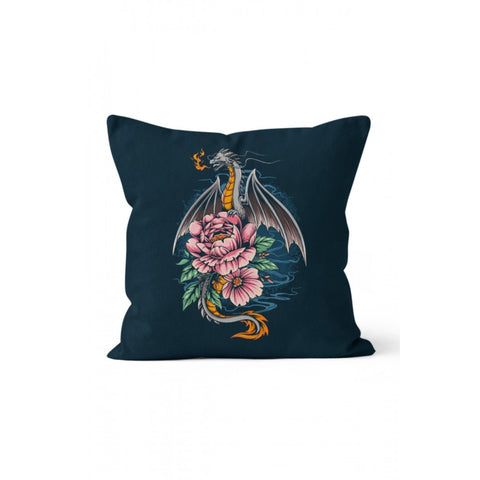 Dragon Pillow Cover|Mythical Chinese and Floral Dragon Print Cushion Case|Animal Pillow Cover|Decorative Cushion Case|Dorm Bedding Decor