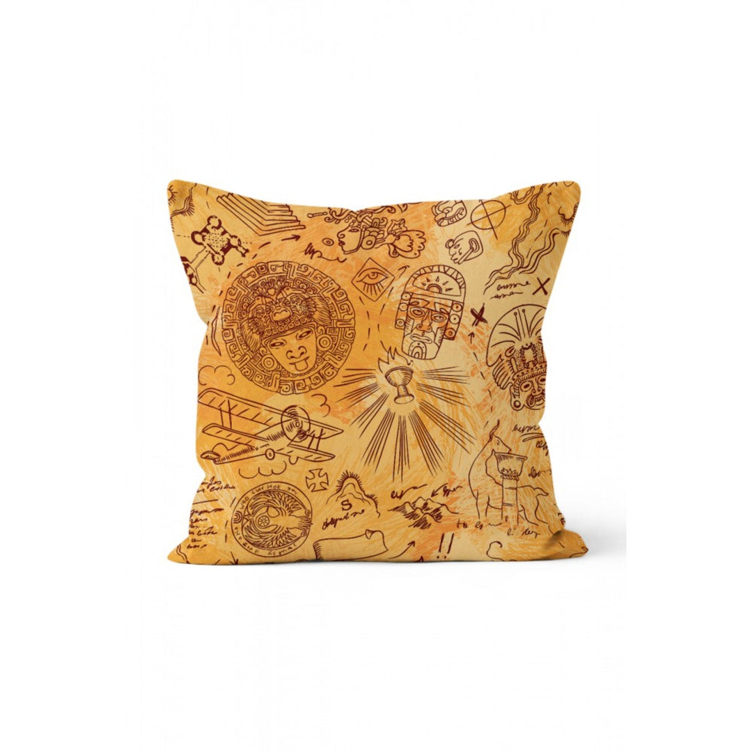 Ancient Pillow Cover|Vectorial Tribe Pillowcase|Tengri and Maya Accent Cushion Cover|Ethnic Symbol Pillow Case|Oriental Style Home Decor