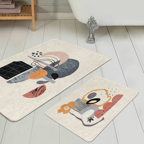 Set of 2 Abstract Leaves Bath Mat|Non-Slip Bathroom Decor|Decorative Bath Rug|Abstract Shapes Floor Mat|Rectangle Shower Home Entrance Rug