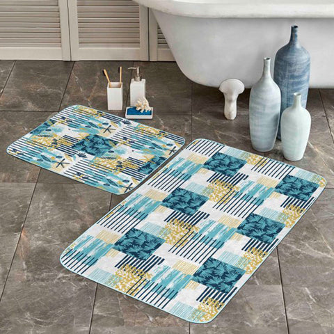 Set of 2 Abstract Bath Mat|Non-Slip Bathroom Decor|Decorative Bath Rug|Geometric Kitchen Floor Mat|Rectangle Shower and Home Entrance Carpet