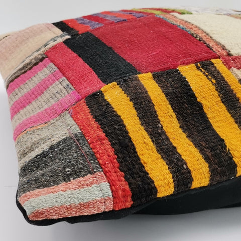 Vintage Kilim Pillow Cover|Rustic Kilim Pillow Top|Anatolian Throw Pillowcase|Boho Bedding Decor|Handwoven Patchwork Rug Cushion Cover 20x20