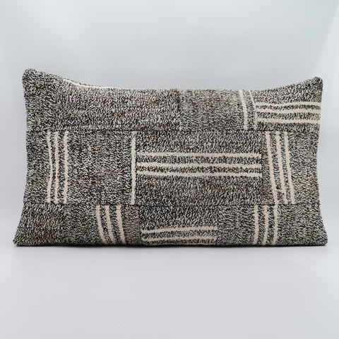 Hemp Pillow Cover|Gray Beige Turkish Kilim Cushion Case|Patchwork Rug Lumbar Pillow Top|Handwoven Anatolian Decor|Vintage Cushion Case 16x24